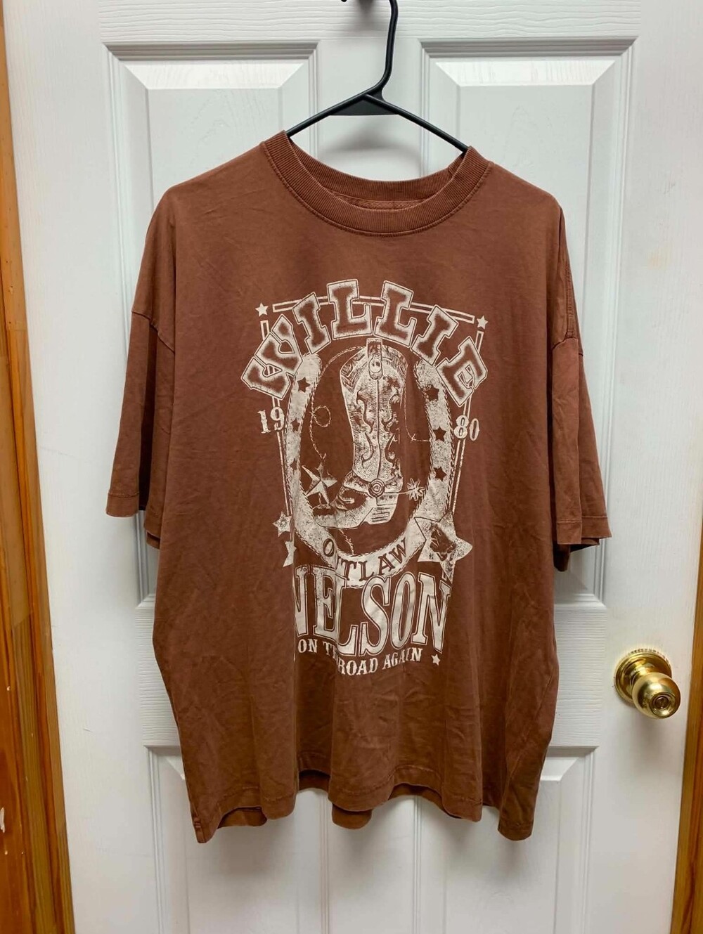 Willie Nelson Zion Rootswear Women's Oversized Graphic T Shirt XL Brown NWT